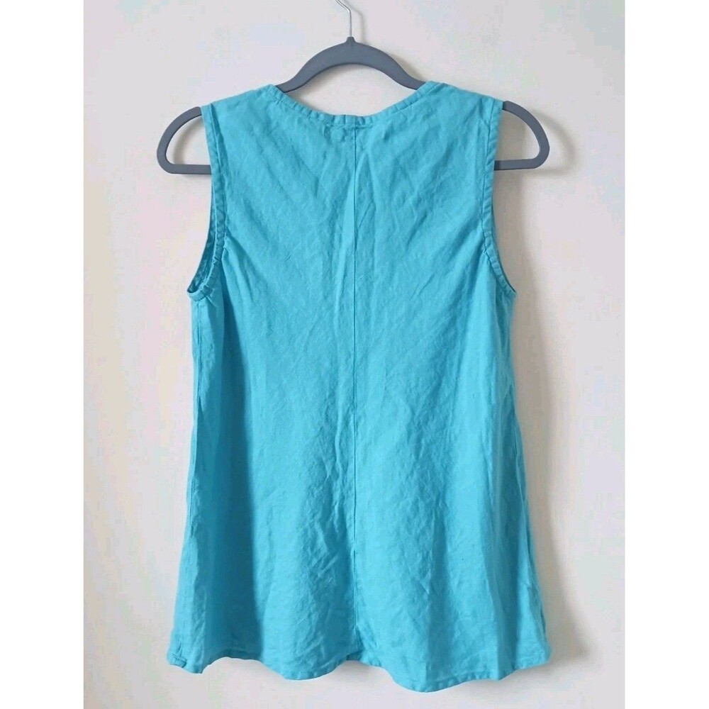 Flax Linen Turquoise Tank Top Size S Lagenlook Sleeveless Boho - Picture 2 of 6
